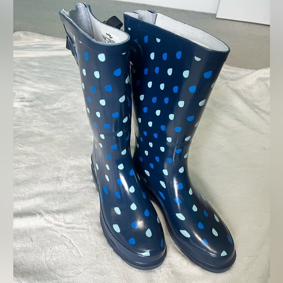 NWT: Western Chief Adult Rain Boots- Raindrop Dot Blue, Adjustable Strap, Size 9 - Picture 11 of 16